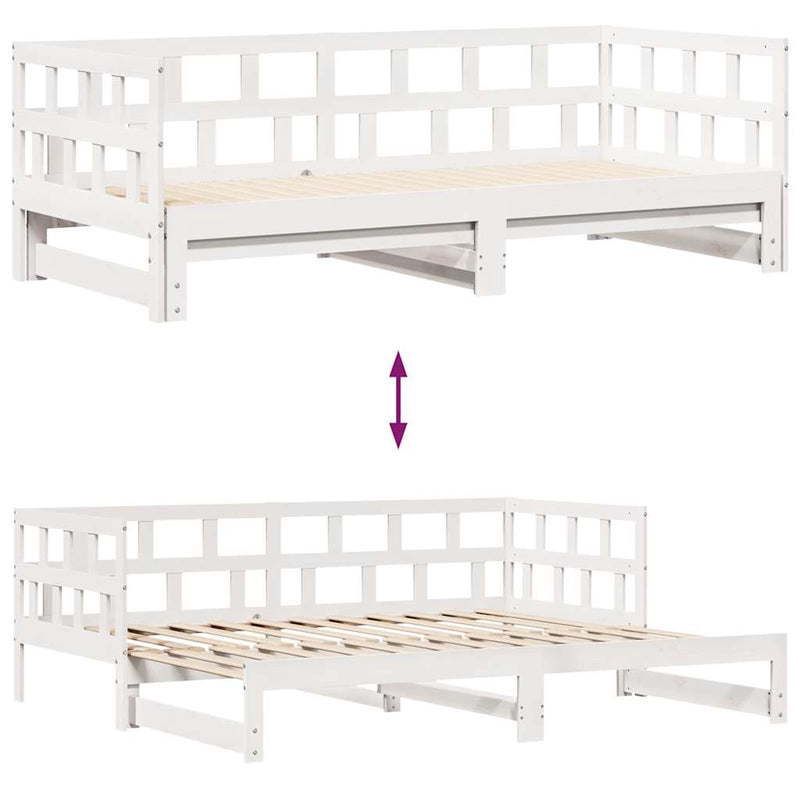 Slaapbank Met Onderschuifbed/Lades Zonder Matras 90X200 Cm Wit