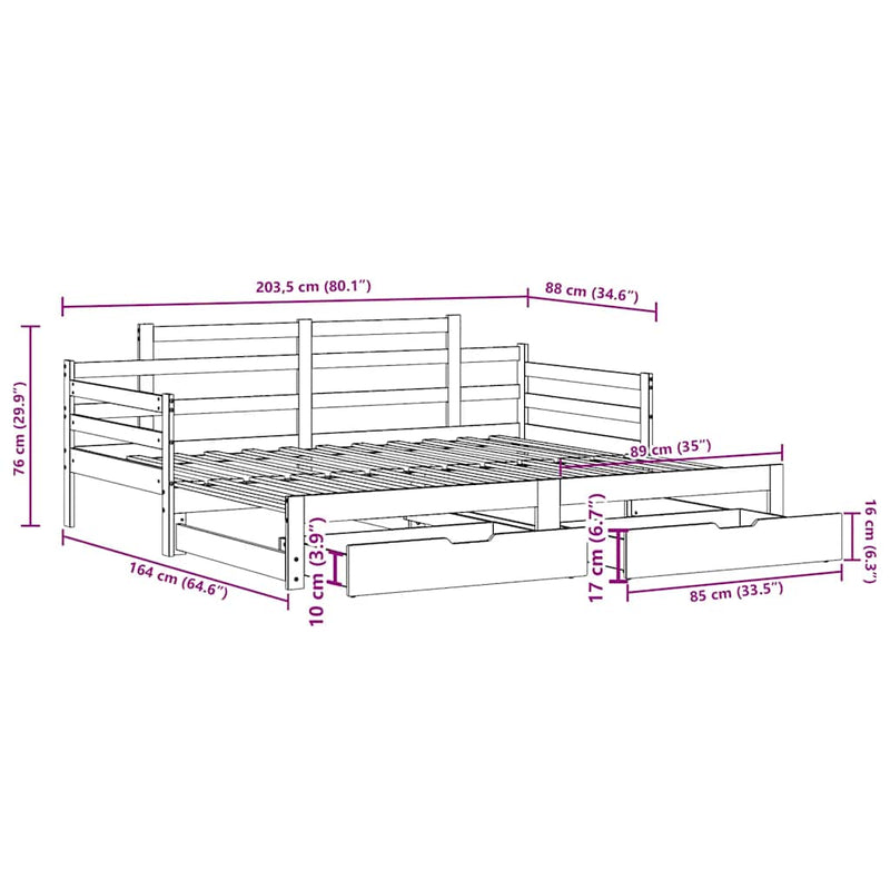 Slaapbank Met Onderschuifbed/Lades Zonder Matras