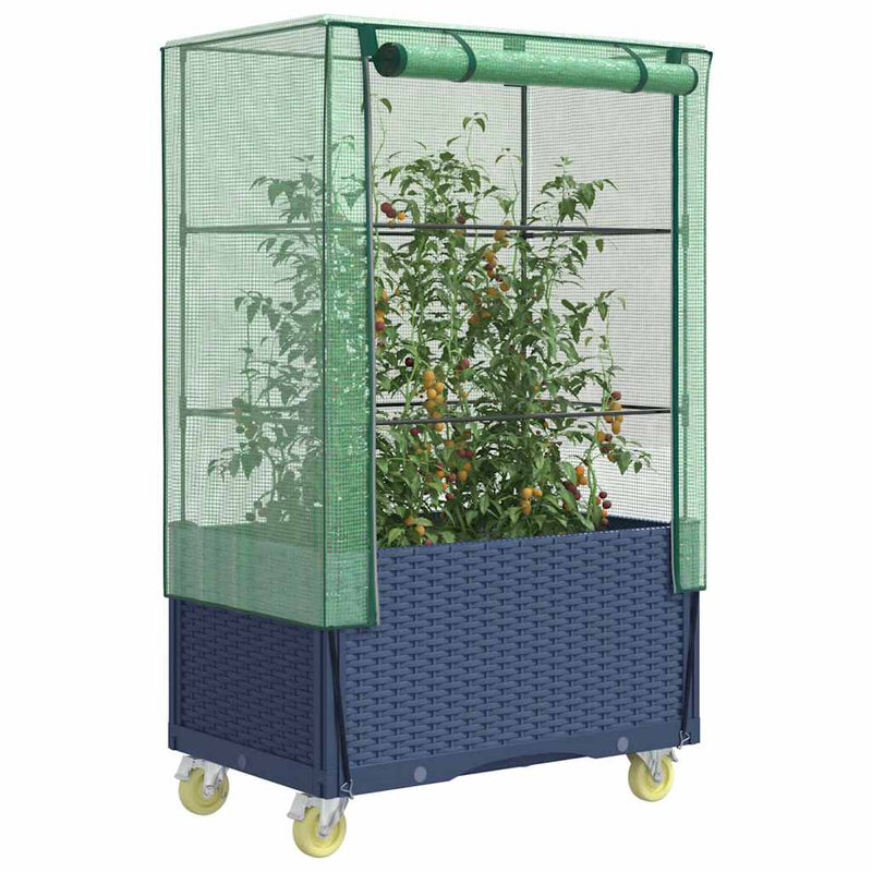 Plantenbak Verhoogd Met Hoes En Wielen 80X50X182 Cm Rattanlook