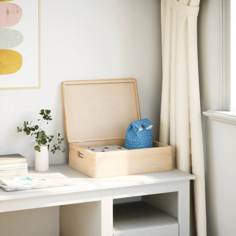 Houten Kist Met Deksel&Handvatten 40X30X13Cm Massief Grenenhout