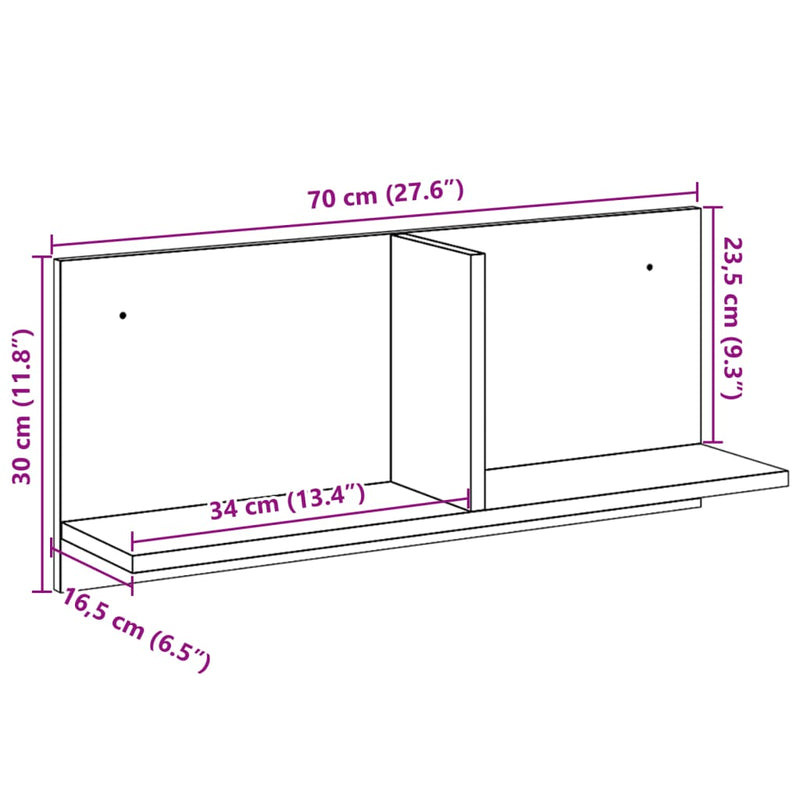 Wandkast 70X16,5X30 Cm Bewerkt Hout Kleurig Sonoma Eiken