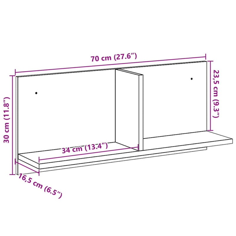 Wandkast 70X16,5X30 Cm Bewerkt Hout Bruin Eikenkleur