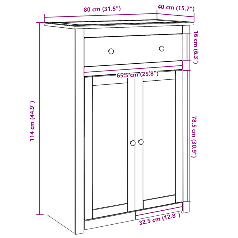 Schoenenkast Panama 80X40X114 Cm Massief Grenenhout