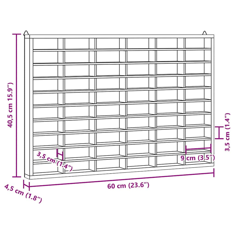 Houten Verzamelaarsvitrine Met 60 Vakken 60X4,5X40,5Cm