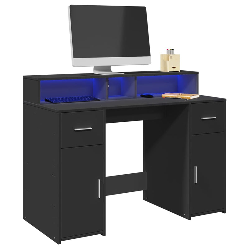 Bureau Met Led-Verlichting Hout Artisanaal Eiken