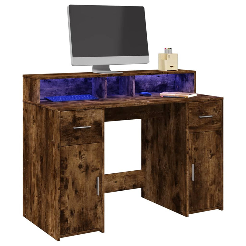 Bureau Met Led-Verlichting Hout Artisanaal Eiken