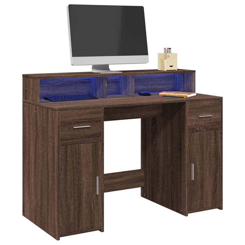 Bureau Met Led-Verlichting Hout Artisanaal Eiken
