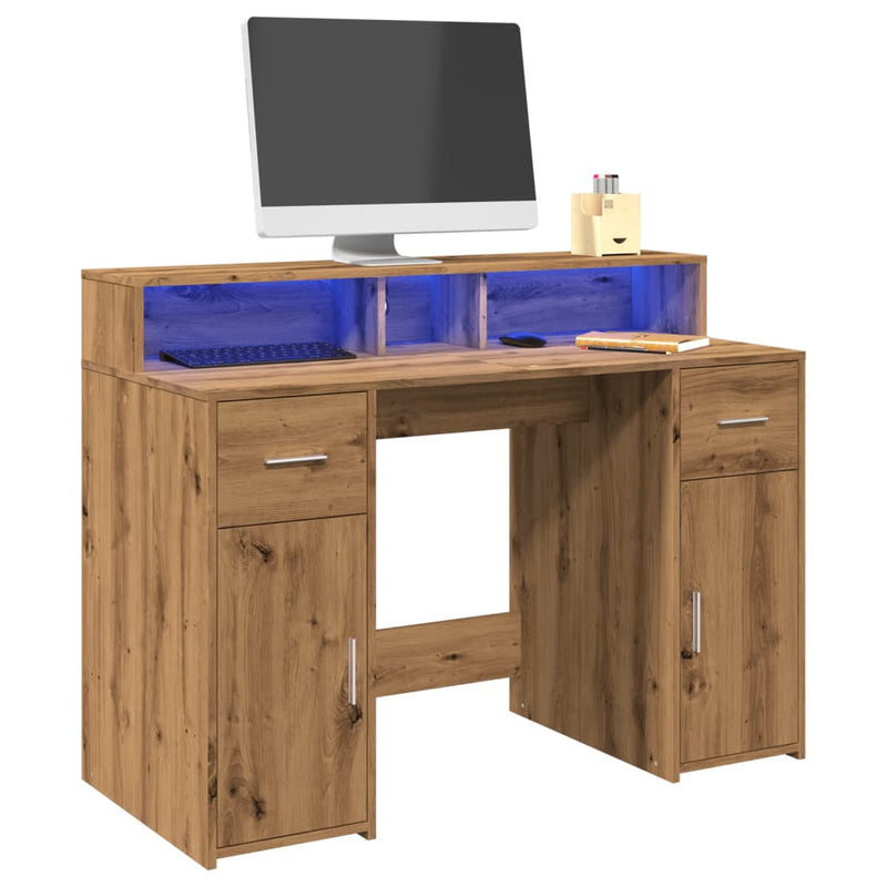 Bureau Met Led-Verlichting Hout Artisanaal Eiken
