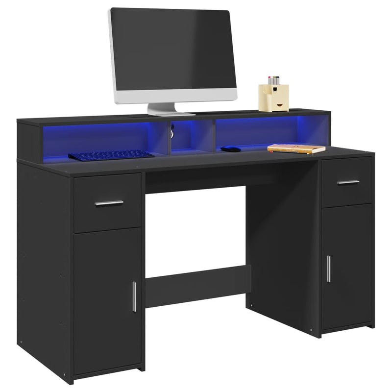 Bureau Met Led-Verlichting Hout Artisanaal Eiken