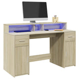 Bureau Met Led-Verlichting Hout Artisanaal Eiken
