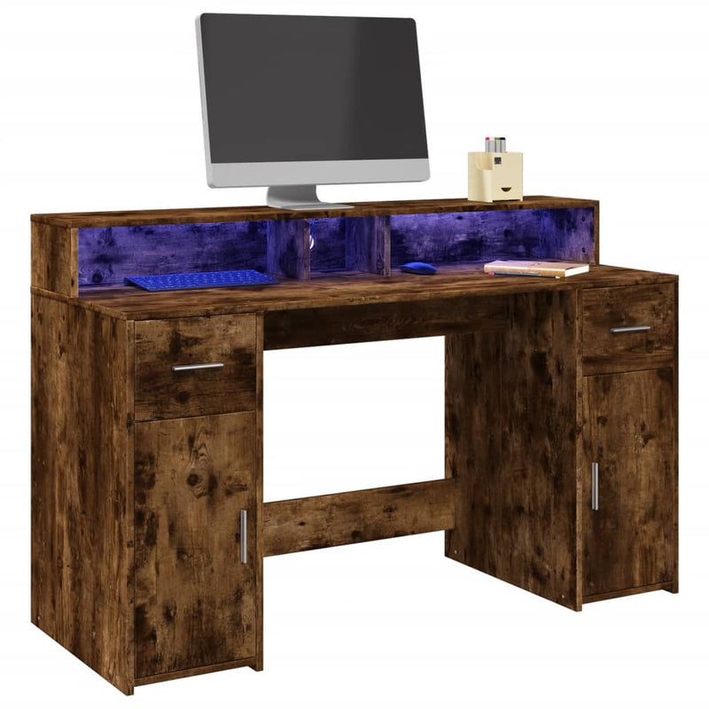 Bureau Met Led-Verlichting Hout Artisanaal Eiken