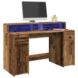 Bureau Met Led-Verlichting Hout Artisanaal Eiken