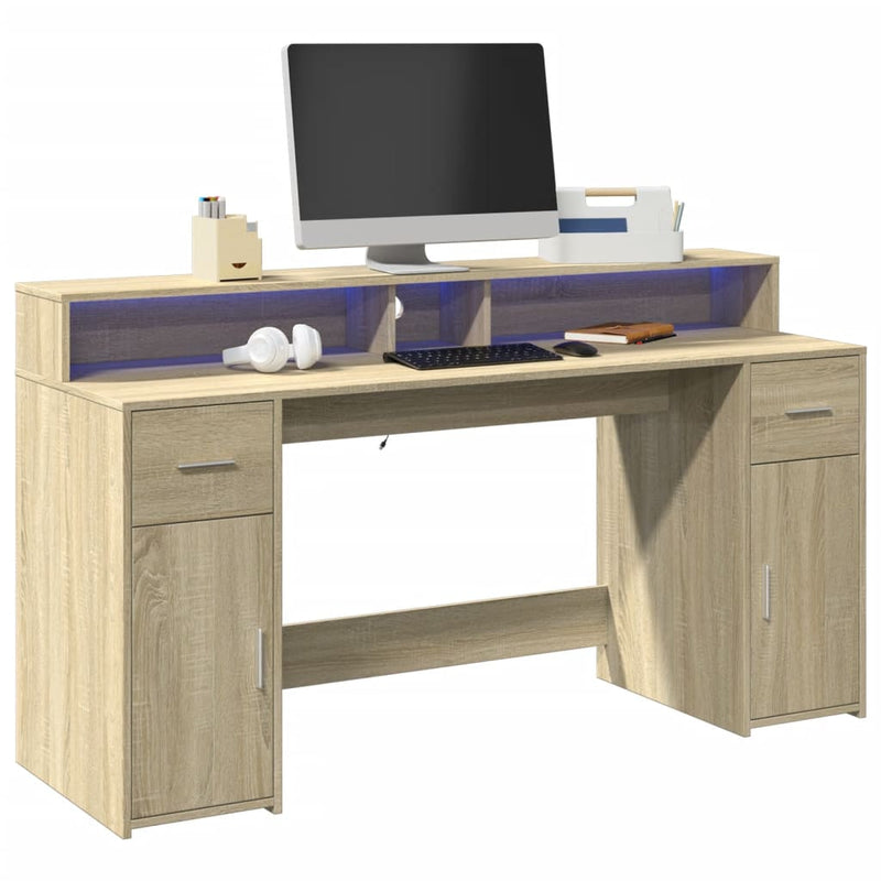 Bureau Met Led-Verlichting Hout Artisanaal Eiken