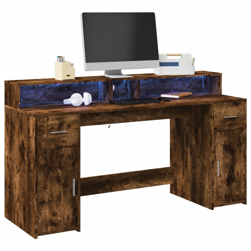 Bureau Met Led-Verlichting Hout Artisanaal Eiken