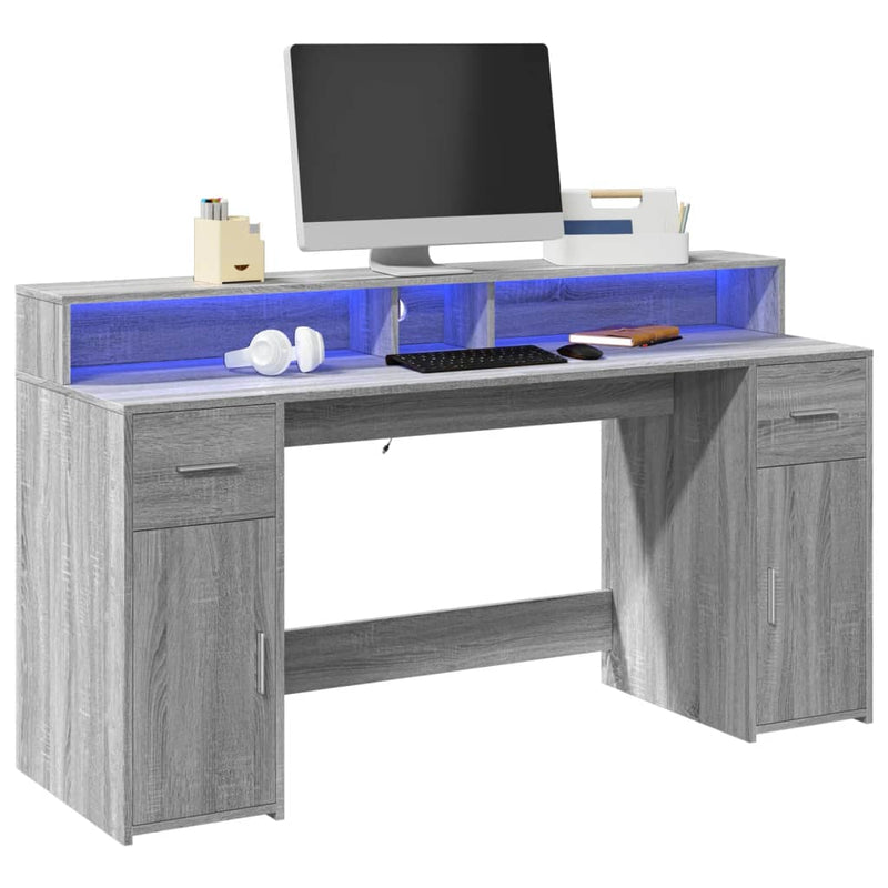 Bureau Met Led-Verlichting Hout Artisanaal Eiken