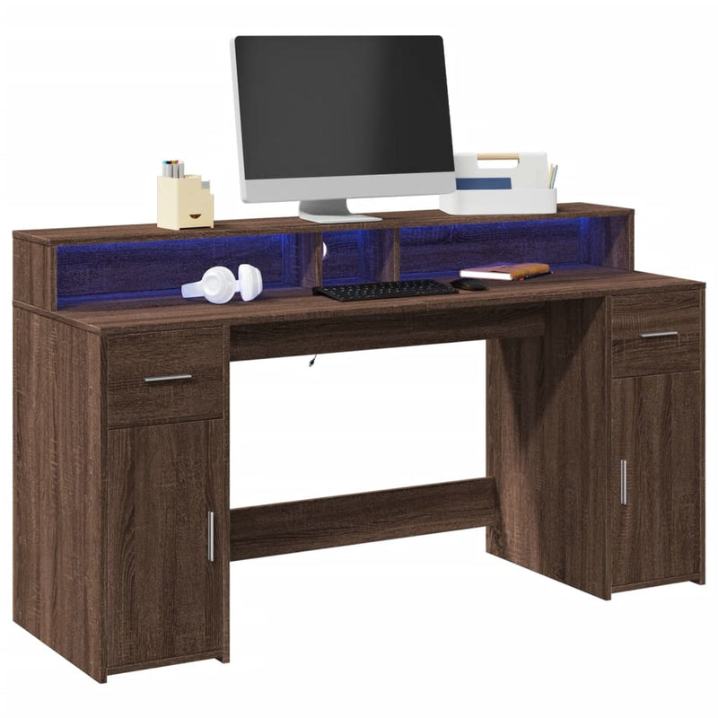 Bureau Met Led-Verlichting Hout Artisanaal Eiken