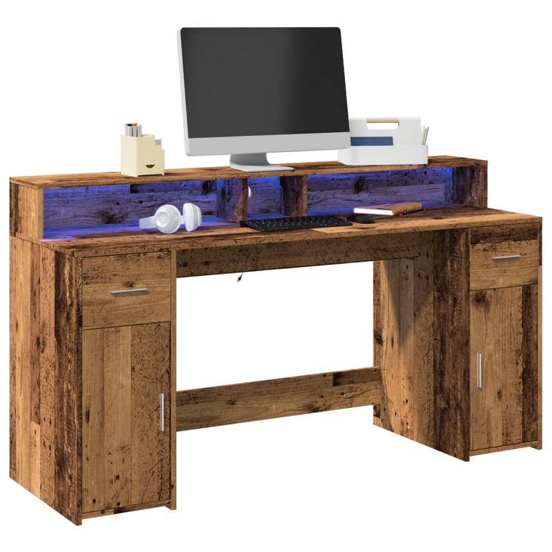 Bureau Met Led-Verlichting Hout Artisanaal Eiken