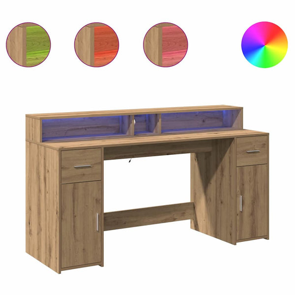 Bureau Met Led-Verlichting Hout Artisanaal Eiken