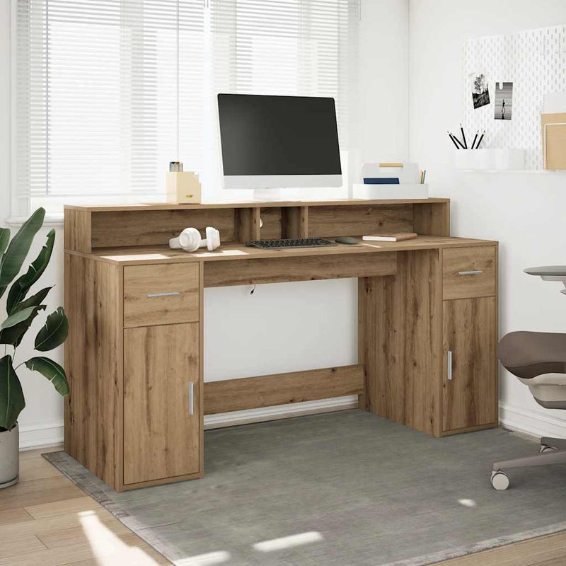 Bureau Met Led-Verlichting Hout Artisanaal Eiken