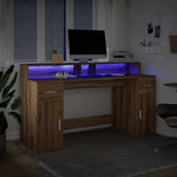 Bureau Met Led-Verlichting Hout Artisanaal Eiken