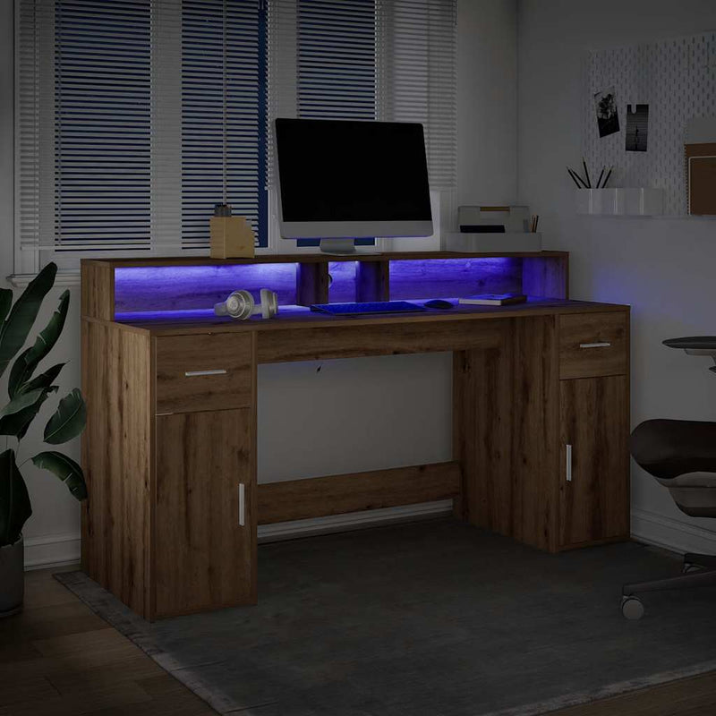 Bureau Met Led-Verlichting Hout Artisanaal Eiken