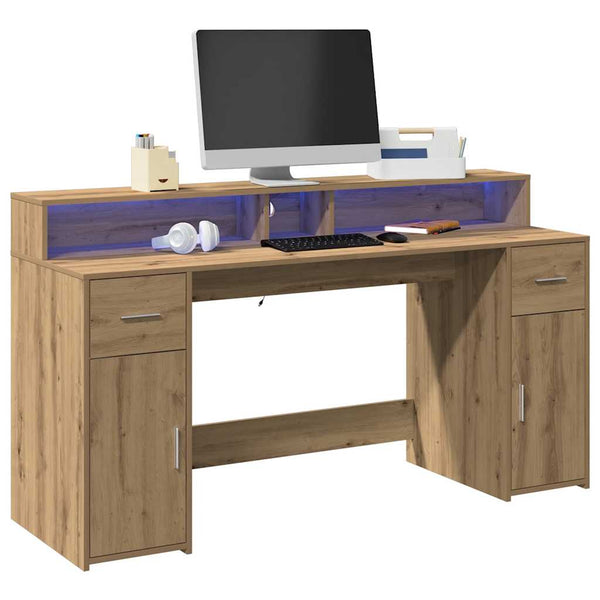 Bureau Met Led-Verlichting Hout Artisanaal Eiken