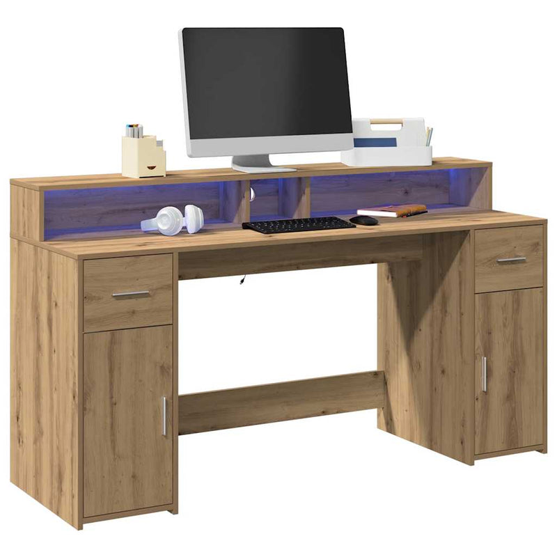 Bureau Met Led-Verlichting Hout Artisanaal Eiken