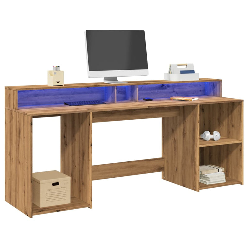 Bureau Met Led-Verlichting Hout Artisanaal Eiken