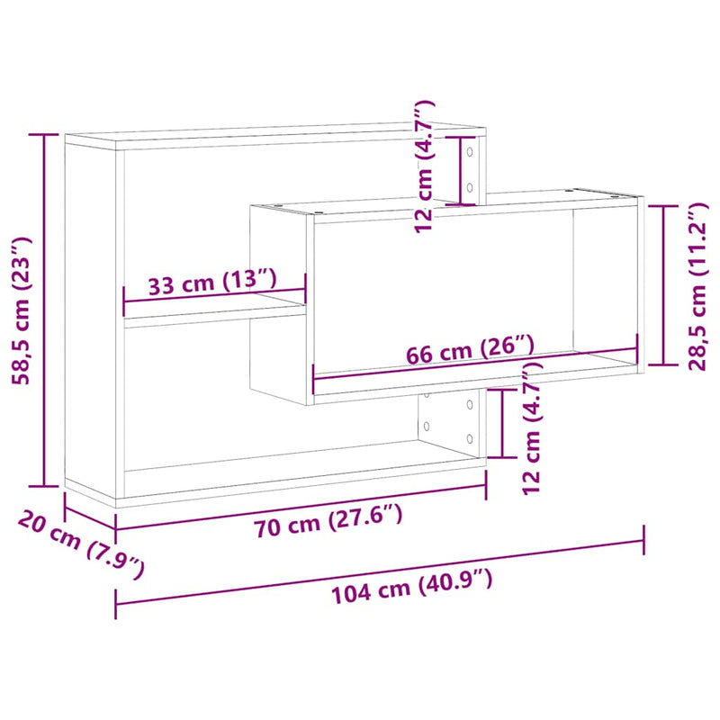 Wandschap 104X20X58,5 Cm Bewerkt Hout Kleurig