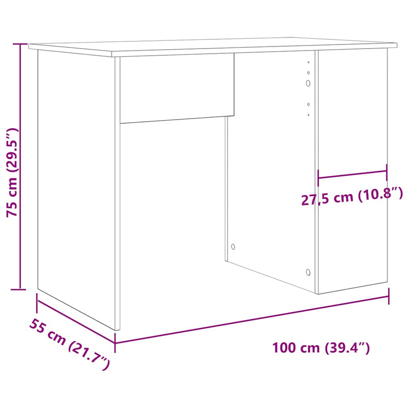 Bureau 100X55X75 Cm Bewerkt Hout Kleurig