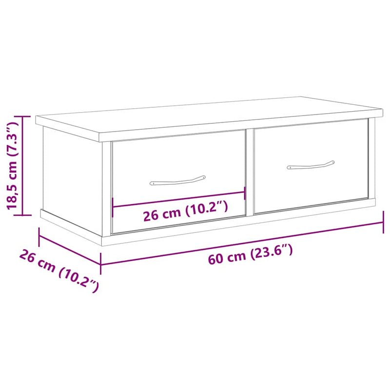 Wandkast 60X26X18,5 Cm Bewerkt Hout Artisanaal Eikenkleur