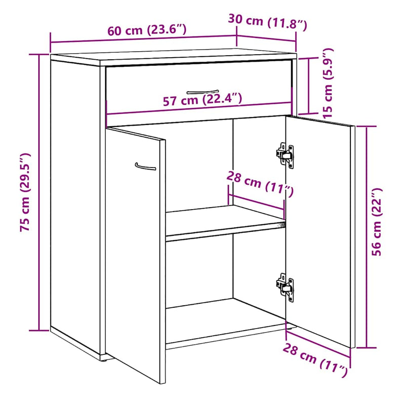 Dressoir 60X30X75 Cm Bewerkt Hout Kleurig