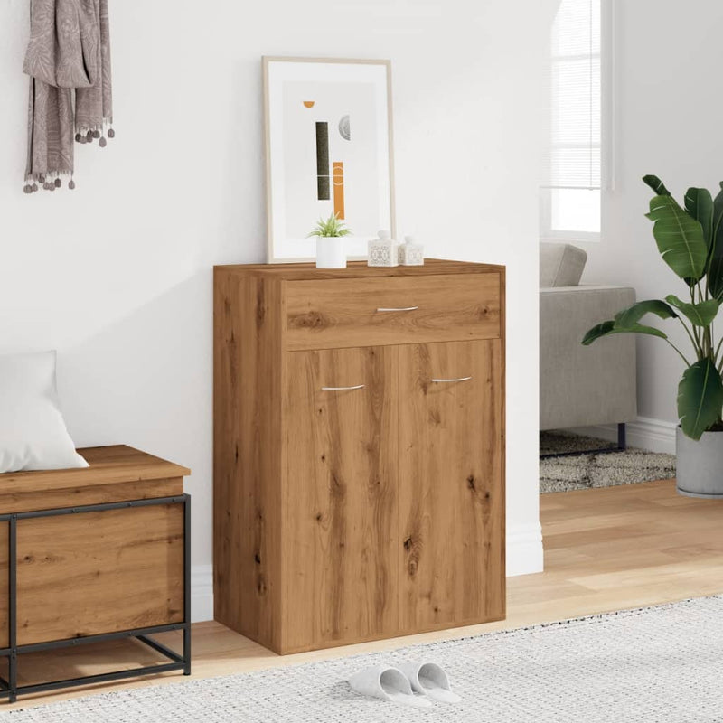Schoenenkast 60X35X84 Cm Bewerkt Hout Artisanaal Eikenkleur