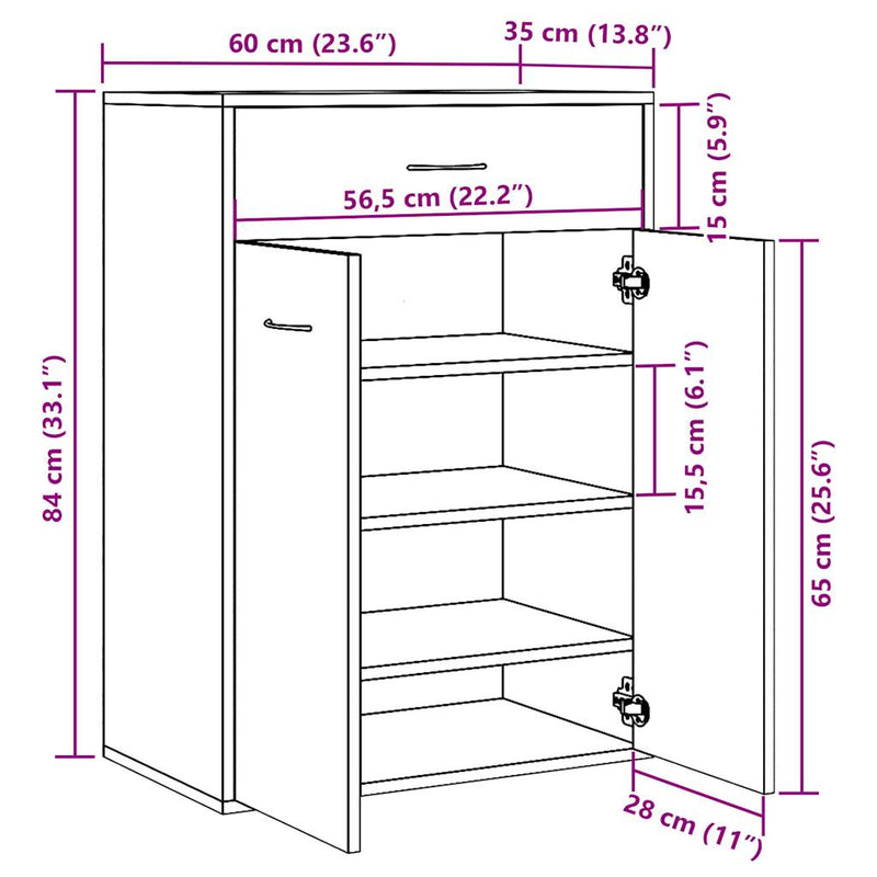 Schoenenkast 60X35X84 Cm Bewerkt Hout Artisanaal Eikenkleur