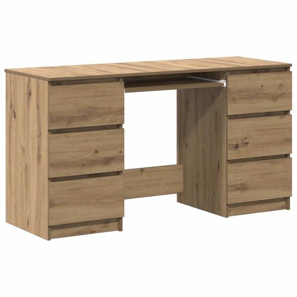 Bureau 140X50X77 Cm Bewerkt Hout Artisanaal Eikenkleur