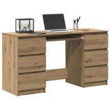 Bureau 140X50X77 Cm Bewerkt Hout Artisanaal Eikenkleur