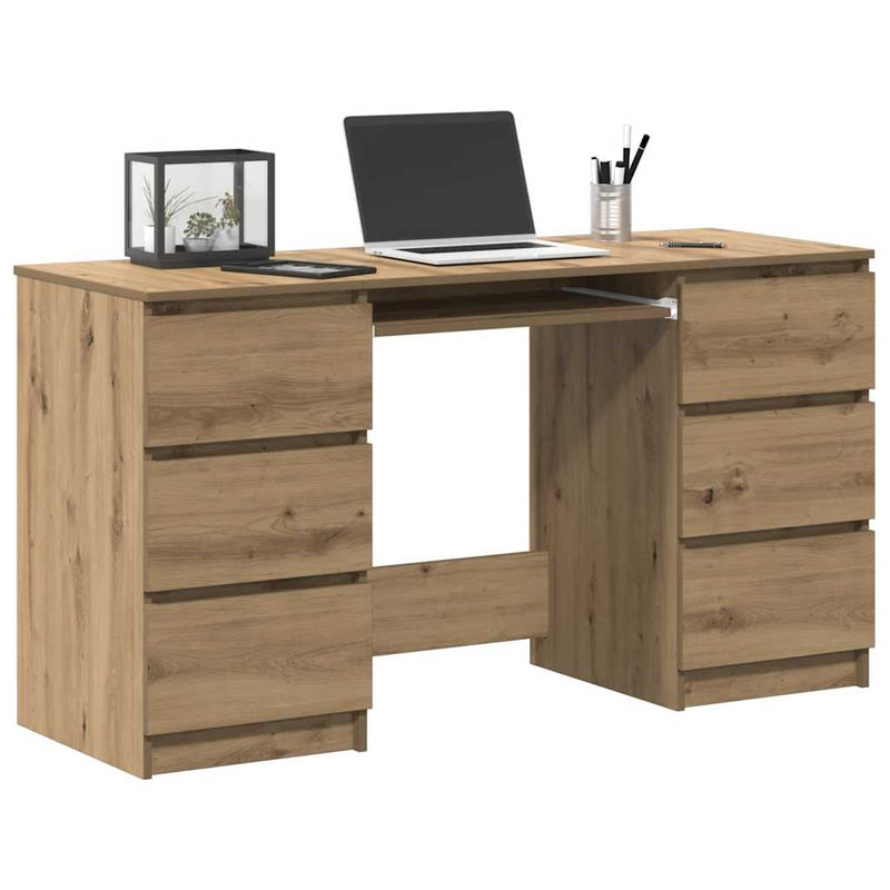 Bureau 140X50X77 Cm Bewerkt Hout Artisanaal Eikenkleur