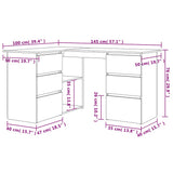 Hoekbureau 145X100X76 Cm Bewerkt Hout Kleurig