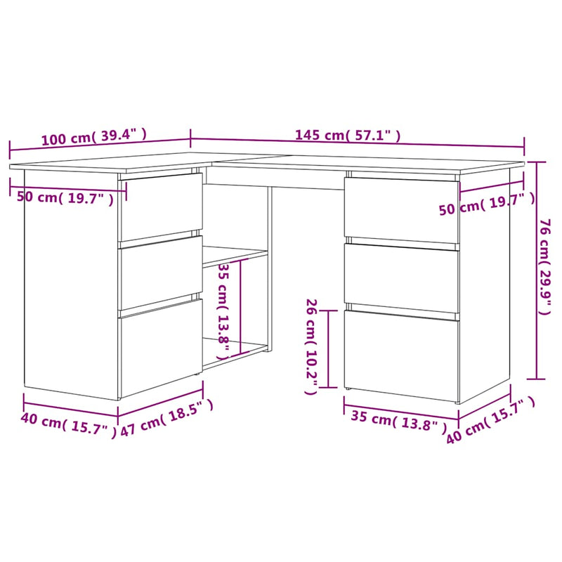 Hoekbureau 145X100X76 Cm Bewerkt Hout Kleurig