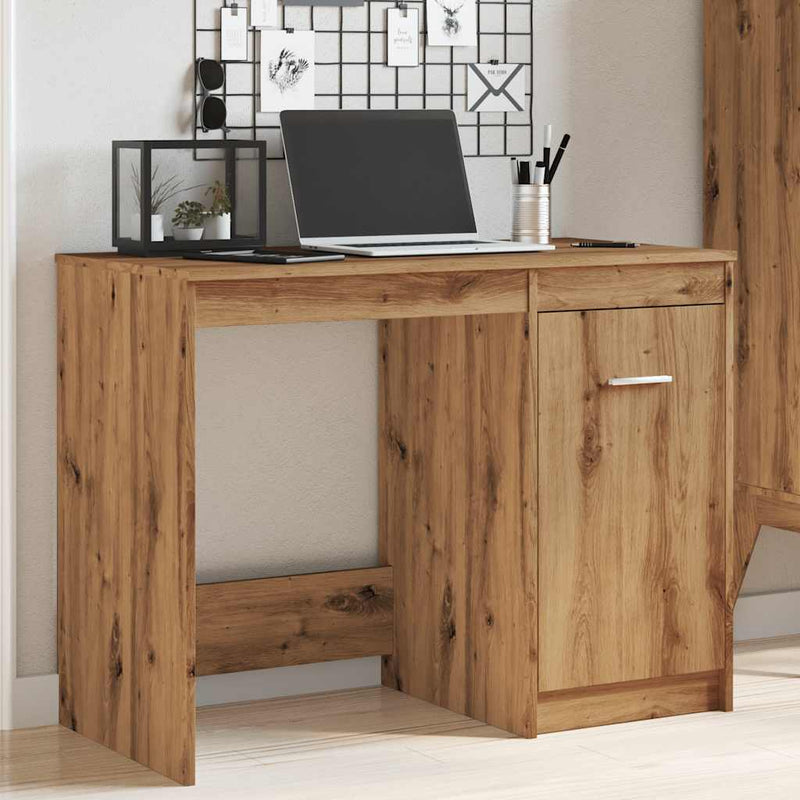 Bureau 100X50X76 Cm Bewerkt Hout Artisanaal Eikenkleur