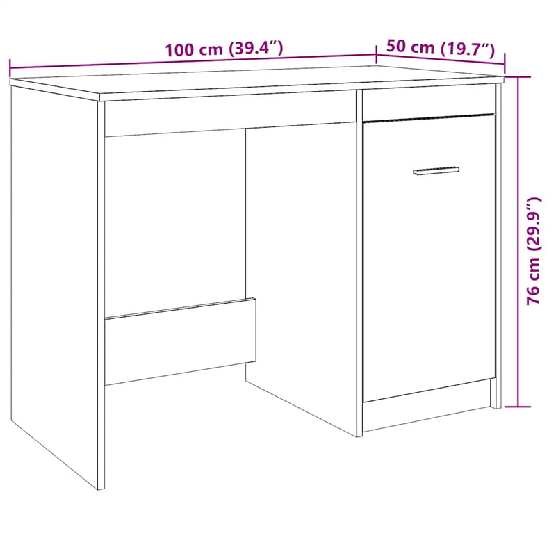 Bureau 100X50X76 Cm Bewerkt Hout Artisanaal Eikenkleur
