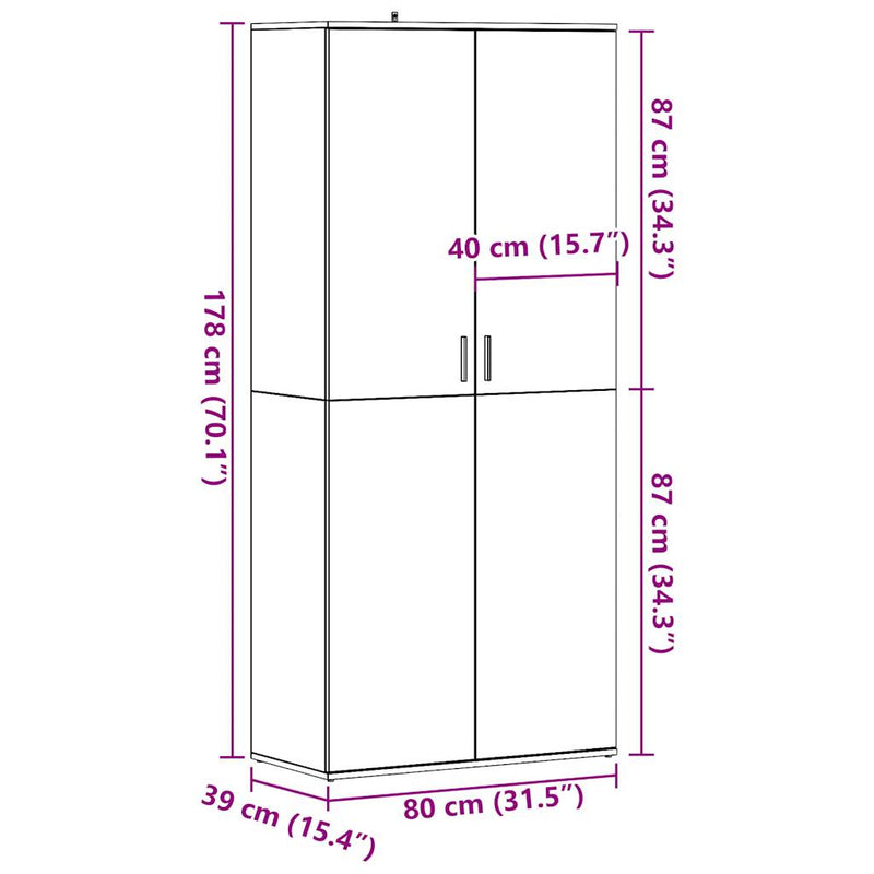 Schoenenkast 80X39X178 Cm Bewerkt Hout Kleurig
