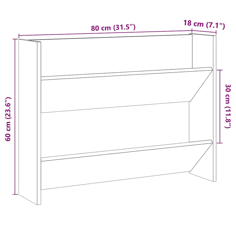 Wandschoenenkast 80X18X Bewerkt Hout Kleurig Oud Hout