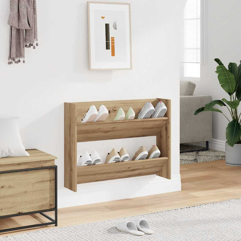 Wandschoenenkast 80X18X Bewerkt Hout Artisanaal Eikenkleur Artisanaal Eikenkleurig