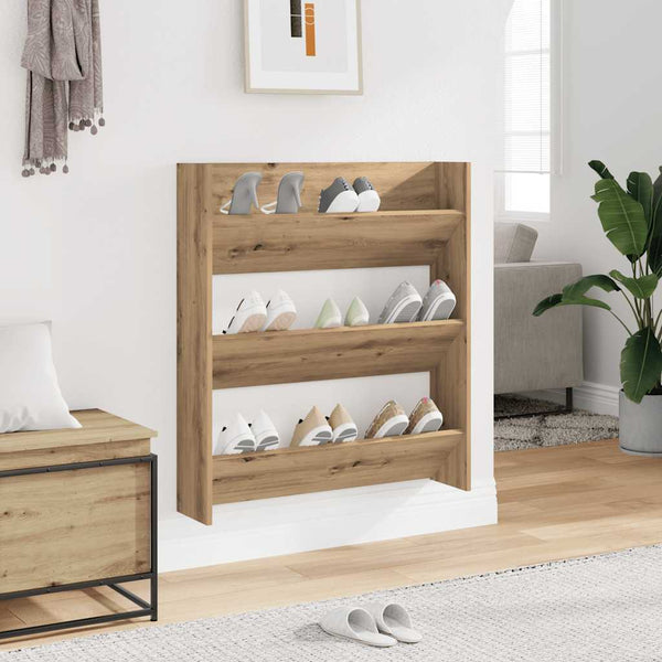 Wandschoenenkast 80X18X Bewerkt Hout Artisanaal Eikenkleur Artisanaal Eikenkleurig