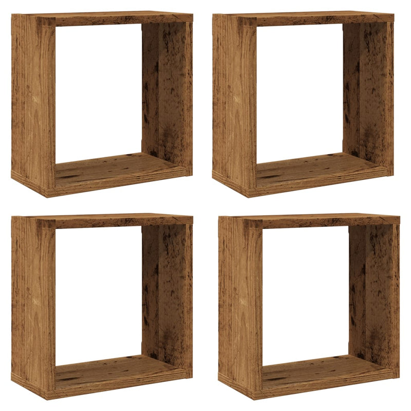 Wandschappen Kubus 30X15X30Cm Bewerkt Hout Kleurig Oud Hout