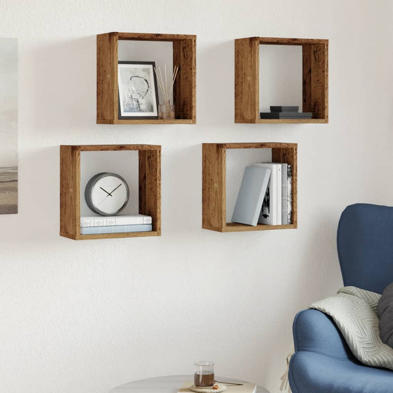 Wandschappen Kubus 30X15X30Cm Bewerkt Hout Kleurig Oud Hout