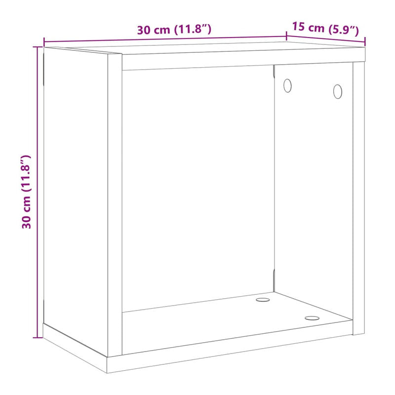 Wandschappen Kubus 30X15X30Cm Bewerkt Hout Kleurig Oud Hout