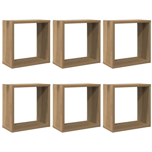 Wandschappen Kubus 6St 30X15X30Cm Bewerkt Hout Artisanaal Eiken Artisanaal Eikenkleurig