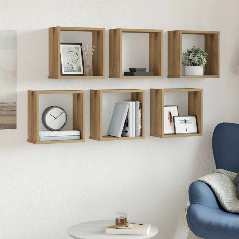 Wandschappen Kubus 6St 30X15X30Cm Bewerkt Hout Artisanaal Eiken Artisanaal Eikenkleurig